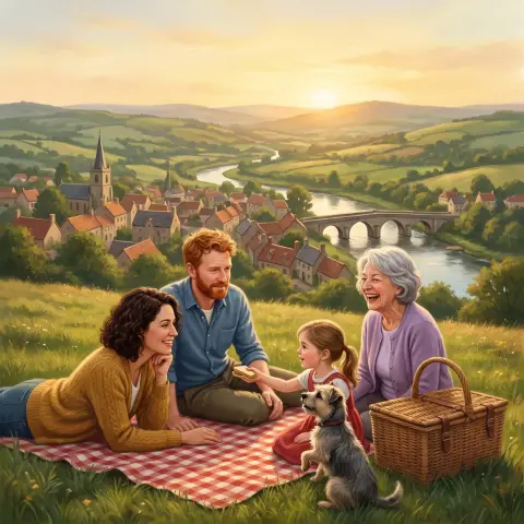 A family picnic drawn in the Lifelike style